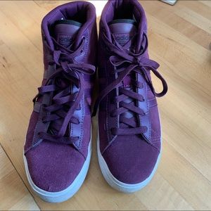 Adidas high top plum suede sneakers